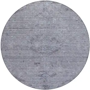 Photo of 8' Blue And Gray Round Floral Washable Indoor Outdoor Area Rug