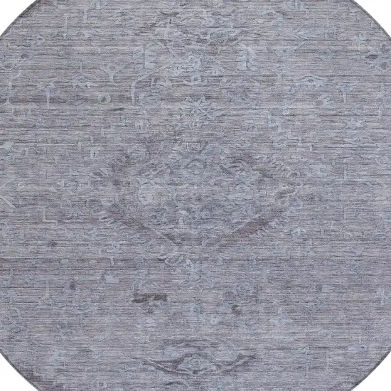 8' Blue And Gray Round Floral Washable Indoor Outdoor Area Rug Photo 5