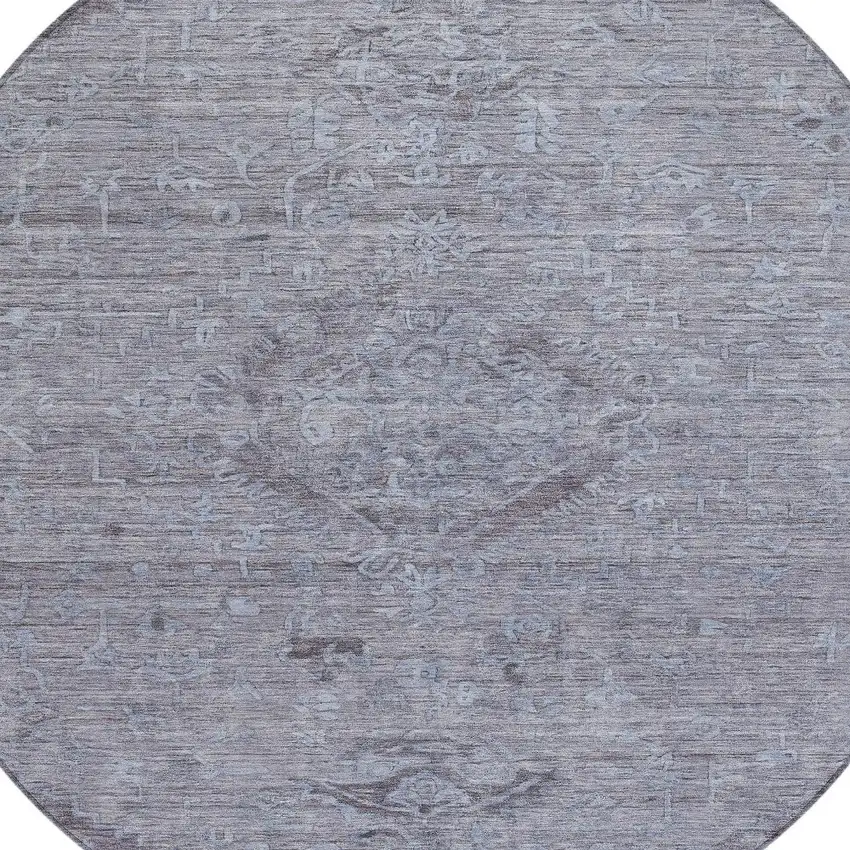 8' Blue And Gray Round Floral Washable Indoor Outdoor Area Rug Photo 5