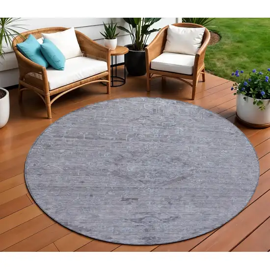 8' Blue And Gray Round Floral Washable Indoor Outdoor Area Rug Photo 1