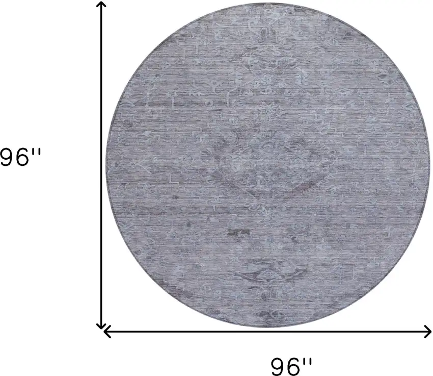 8' Blue And Gray Round Floral Washable Indoor Outdoor Area Rug Photo 9