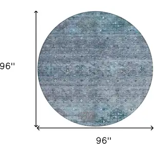 Photo of 8' Blue And Gray Round Floral Washable Indoor Outdoor Area Rug