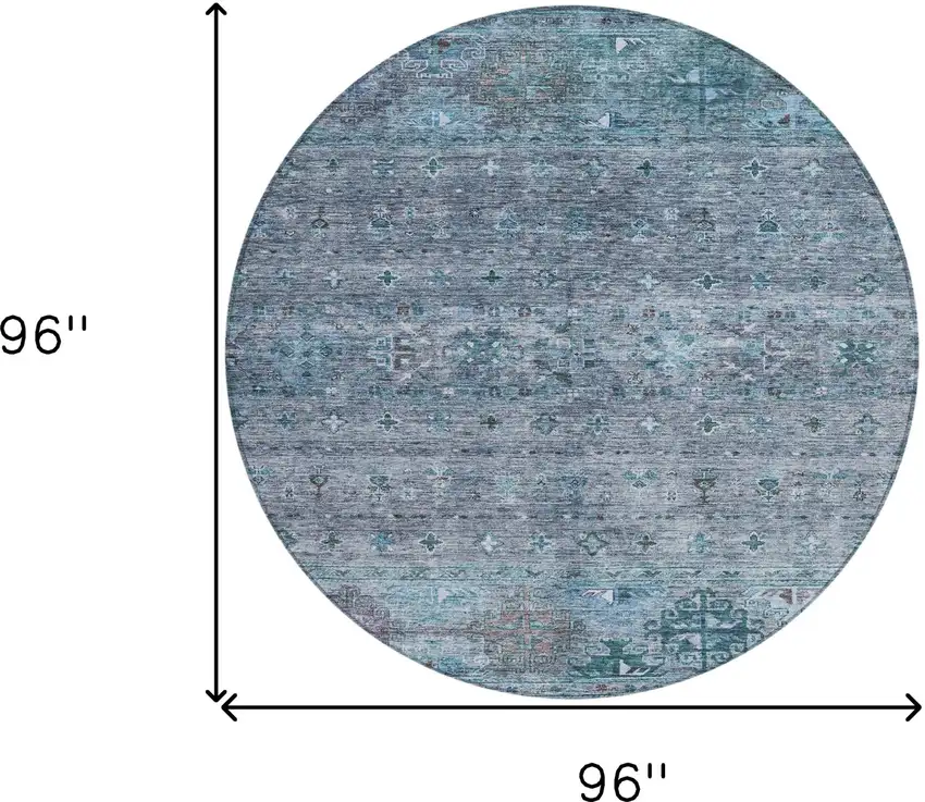 8' Blue And Gray Round Floral Washable Indoor Outdoor Area Rug Photo 3