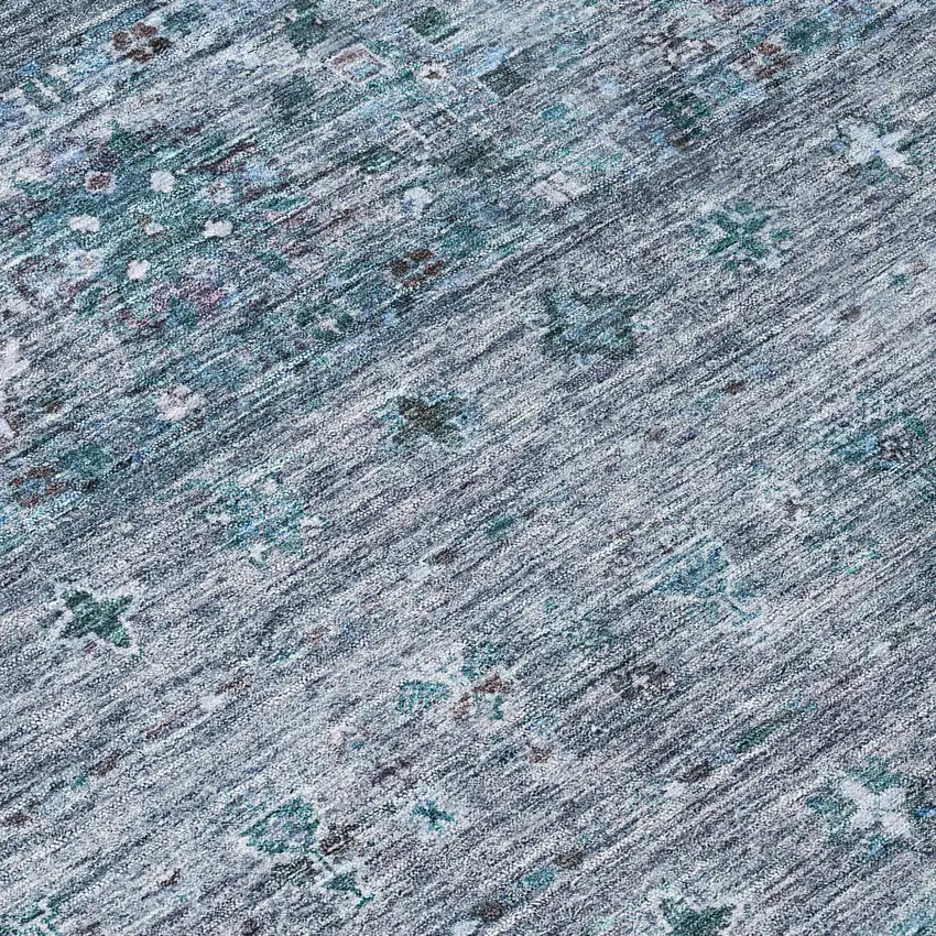 8' Blue And Gray Round Floral Washable Indoor Outdoor Area Rug Photo 8