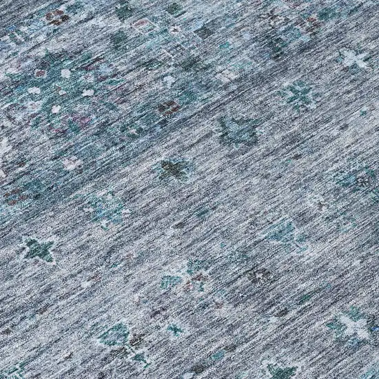 8' Blue And Gray Round Floral Washable Indoor Outdoor Area Rug Photo 8
