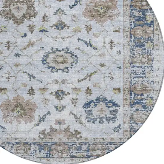 8' Blue And Gray Round Floral Washable Indoor Outdoor Area Rug Photo 9