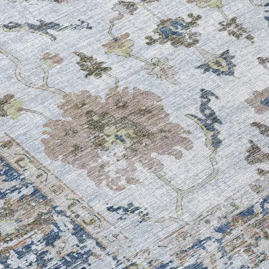 8' Blue And Gray Round Floral Washable Indoor Outdoor Area Rug Photo 8