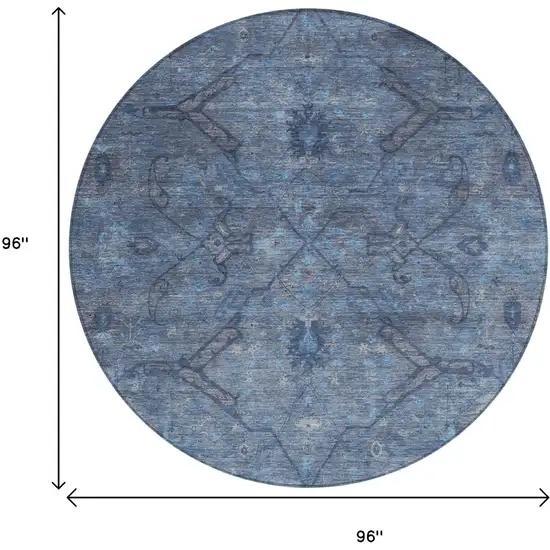 8' Blue And Gray Round Floral Washable Indoor Outdoor Area Rug Photo 3