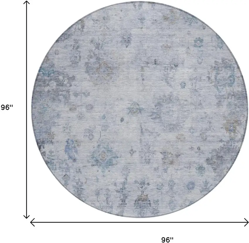 8' Blue And Gray Round Floral Washable Indoor Outdoor Area Rug Photo 3