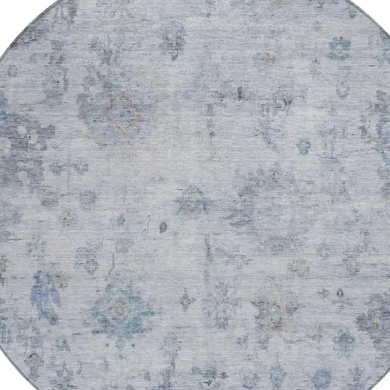8' Blue And Gray Round Floral Washable Indoor Outdoor Area Rug Photo 7
