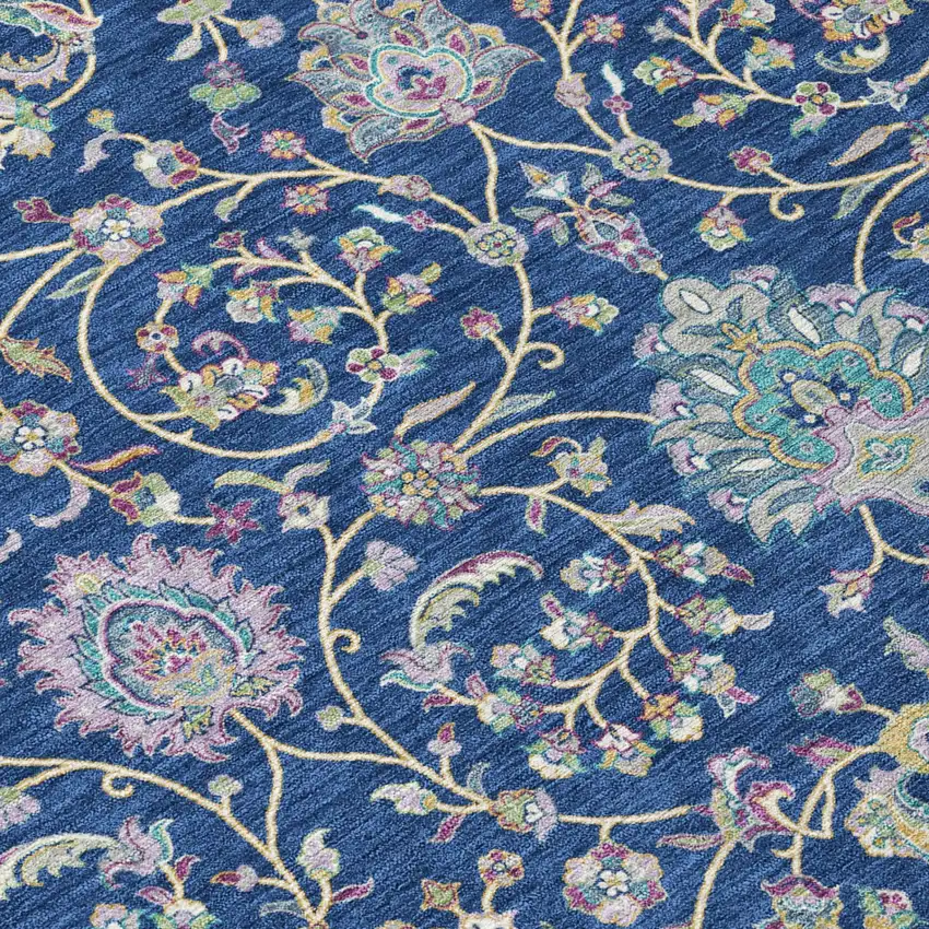 8' Blue And Gray Round Floral Washable Indoor Outdoor Area Rug Photo 4