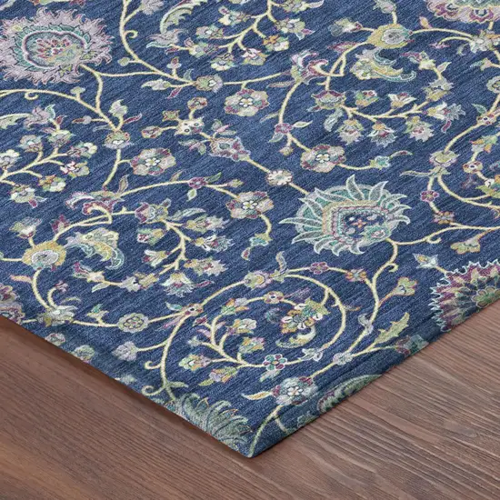 8' Blue And Gray Round Floral Washable Indoor Outdoor Area Rug Photo 3
