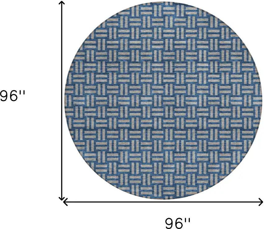 8' Blue And Gray Round Geometric Washable Indoor Outdoor Area Rug Photo 3