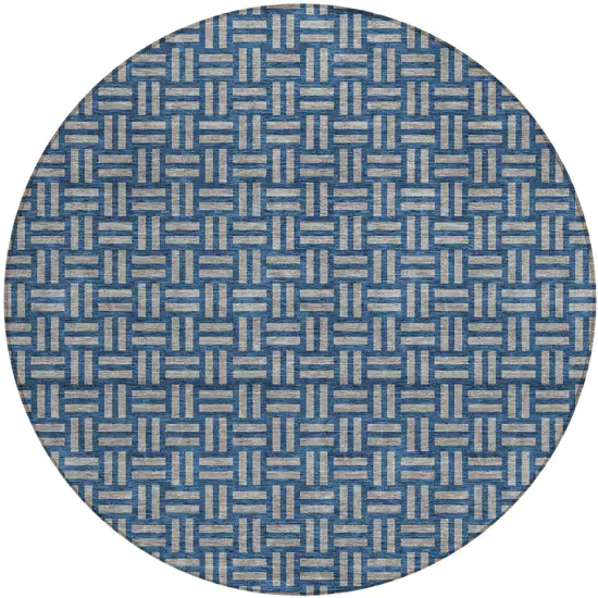 8' Blue And Gray Round Geometric Washable Indoor Outdoor Area Rug Photo 2