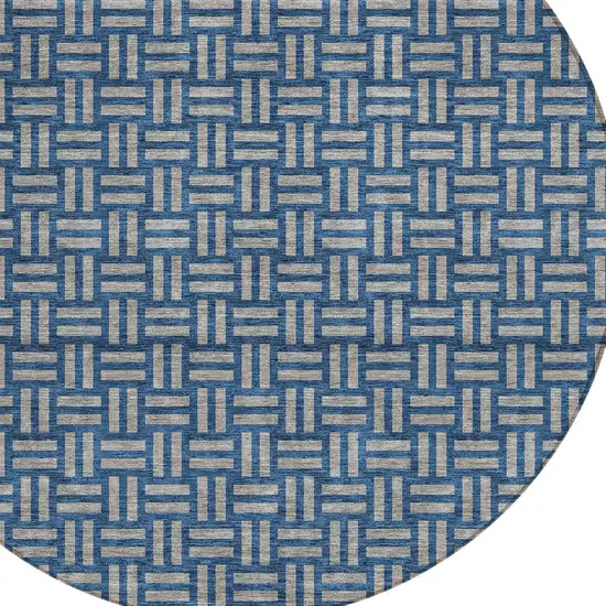 8' Blue And Gray Round Geometric Washable Indoor Outdoor Area Rug Photo 4