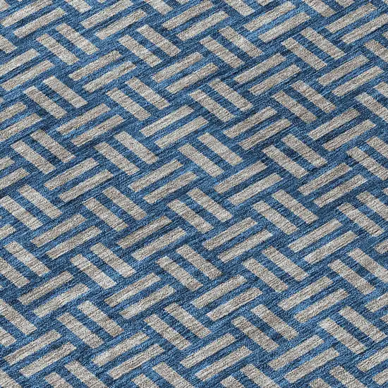 8' Blue And Gray Round Geometric Washable Indoor Outdoor Area Rug Photo 8