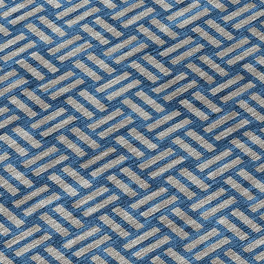 8' Blue And Gray Round Geometric Washable Indoor Outdoor Area Rug Photo 8