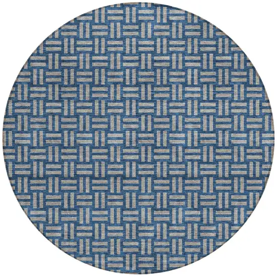 8' Blue And Gray Round Geometric Washable Indoor Outdoor Area Rug Photo 5