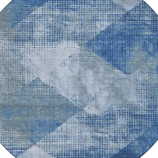 8' Blue And Gray Round Geometric Washable Indoor Outdoor Area Rug Photo 5