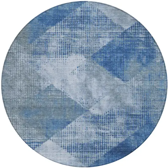 8' Blue And Gray Round Geometric Washable Indoor Outdoor Area Rug Photo 2
