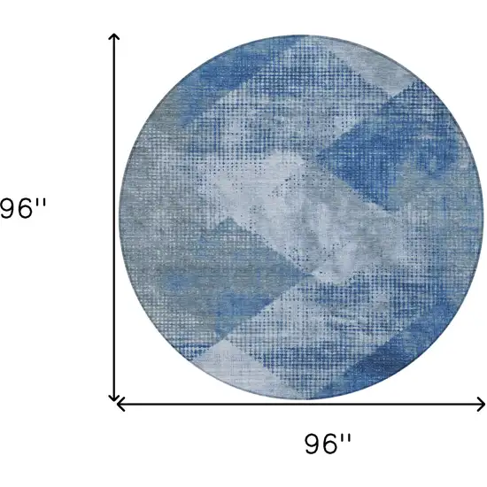 8' Blue And Gray Round Geometric Washable Indoor Outdoor Area Rug Photo 9