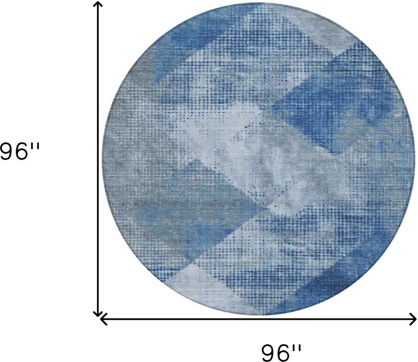 8' Blue And Gray Round Geometric Washable Indoor Outdoor Area Rug Photo 9