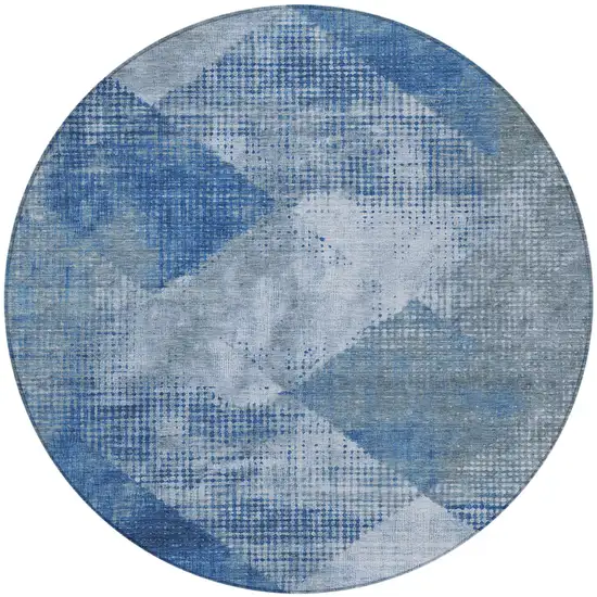 8' Blue And Gray Round Geometric Washable Indoor Outdoor Area Rug Photo 6