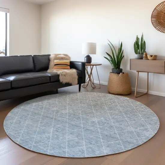 8' Blue And Gray Round Geometric Washable Indoor Outdoor Area Rug Photo 4