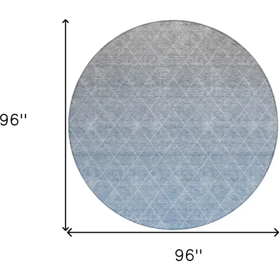 8' Blue And Gray Round Geometric Washable Indoor Outdoor Area Rug Photo 5