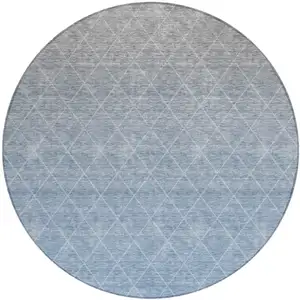 Photo of 8' Blue And Gray Round Geometric Washable Indoor Outdoor Area Rug