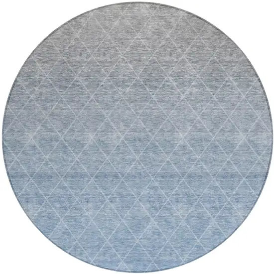 8' Blue And Gray Round Geometric Washable Indoor Outdoor Area Rug Photo 1