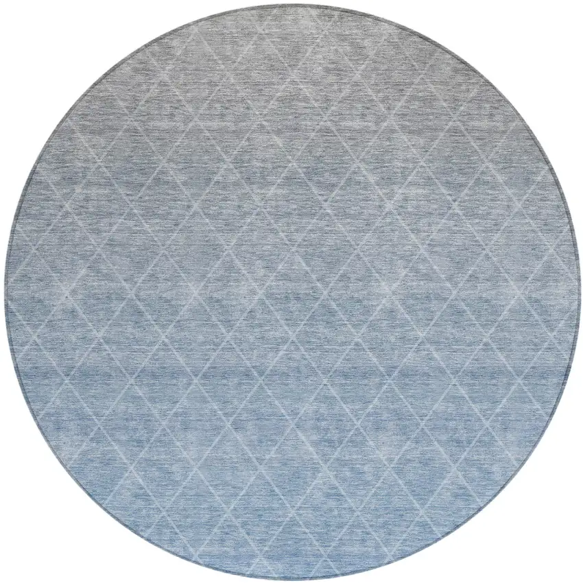 8' Blue And Gray Round Geometric Washable Indoor Outdoor Area Rug Photo 1