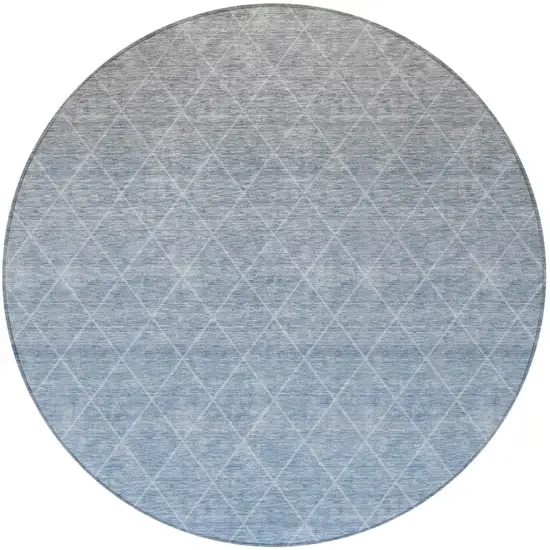 8' Blue And Gray Round Geometric Washable Indoor Outdoor Area Rug Photo 2