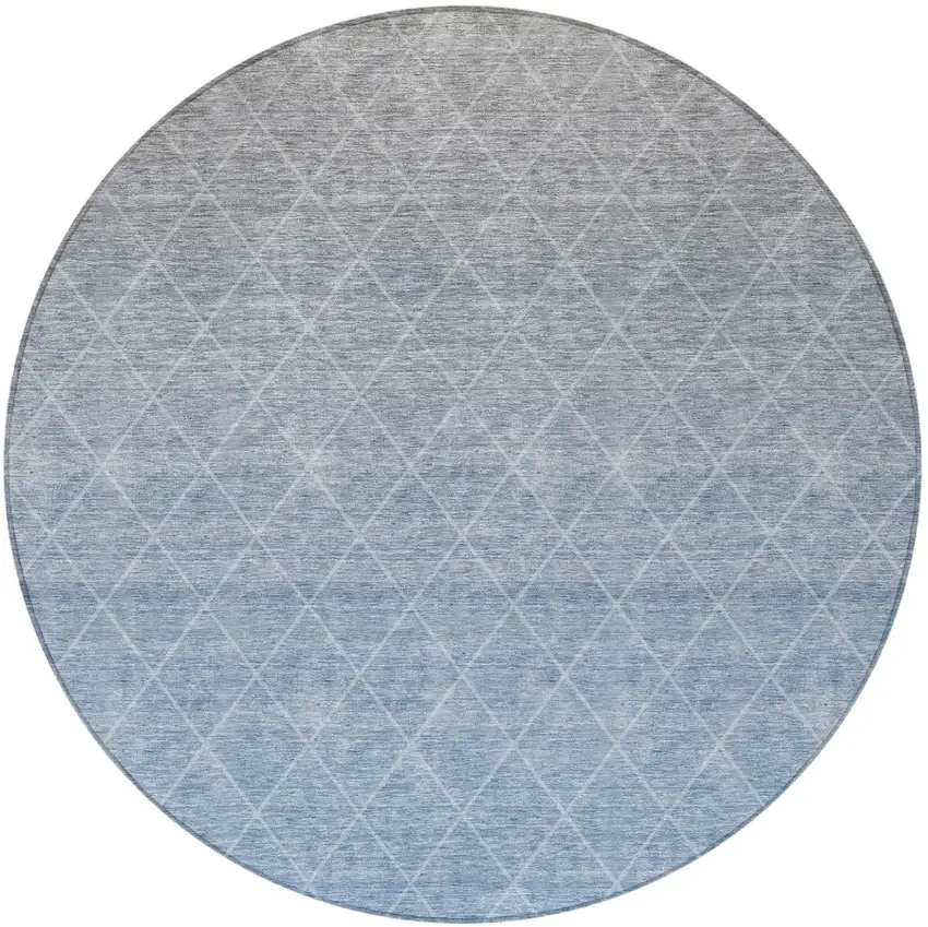8' Blue And Gray Round Geometric Washable Indoor Outdoor Area Rug Photo 2