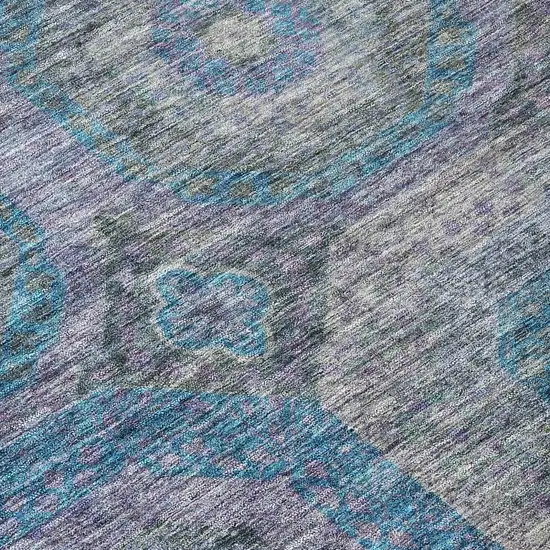 8' Blue And Gray Round Geometric Washable Indoor Outdoor Area Rug Photo 4