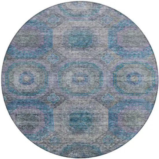 8' Blue And Gray Round Geometric Washable Indoor Outdoor Area Rug Photo 2