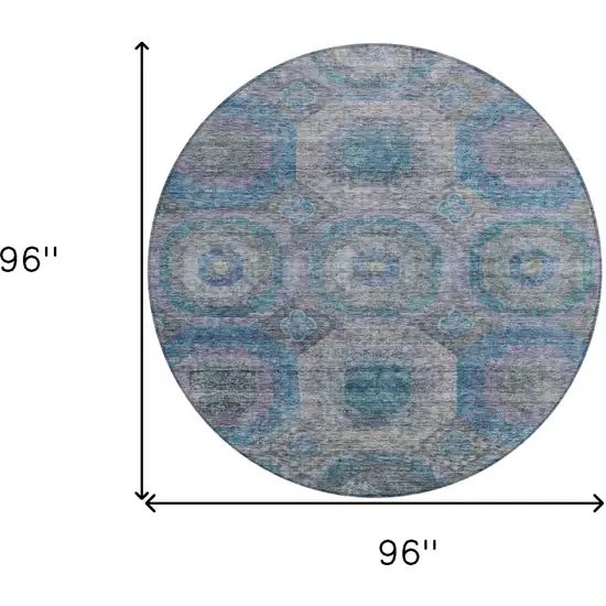 8' Blue And Gray Round Geometric Washable Indoor Outdoor Area Rug Photo 3