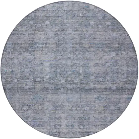 8' Blue And Gray Round Geometric Washable Indoor Outdoor Area Rug Photo 4