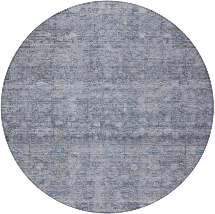 8' Blue And Gray Round Geometric Washable Indoor Outdoor Area Rug Photo 4