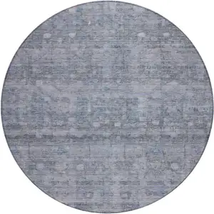 Photo of 8' Blue And Gray Round Geometric Washable Indoor Outdoor Area Rug