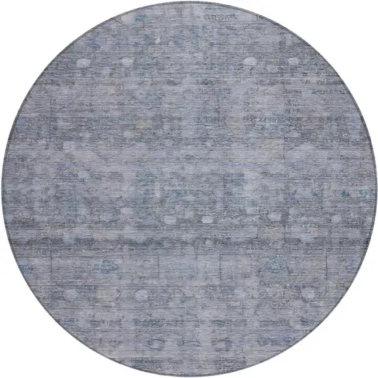 8' Blue And Gray Round Geometric Washable Indoor Outdoor Area Rug Photo 1