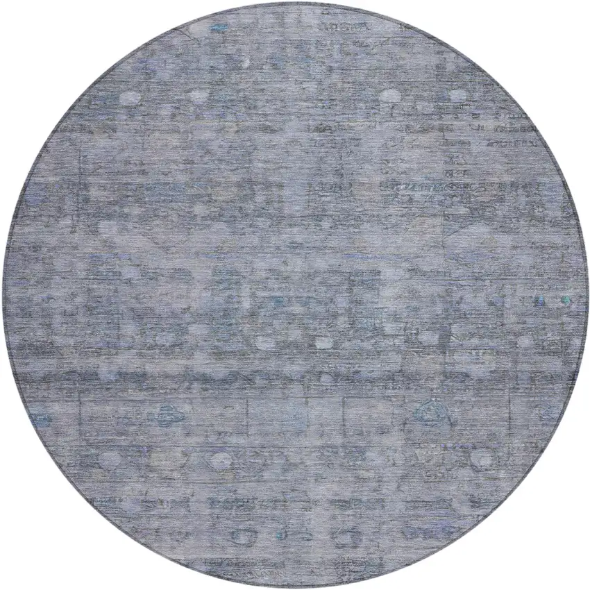 8' Blue And Gray Round Geometric Washable Indoor Outdoor Area Rug Photo 1