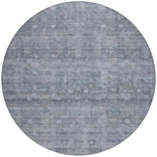 8' Blue And Gray Round Geometric Washable Indoor Outdoor Area Rug Photo 3