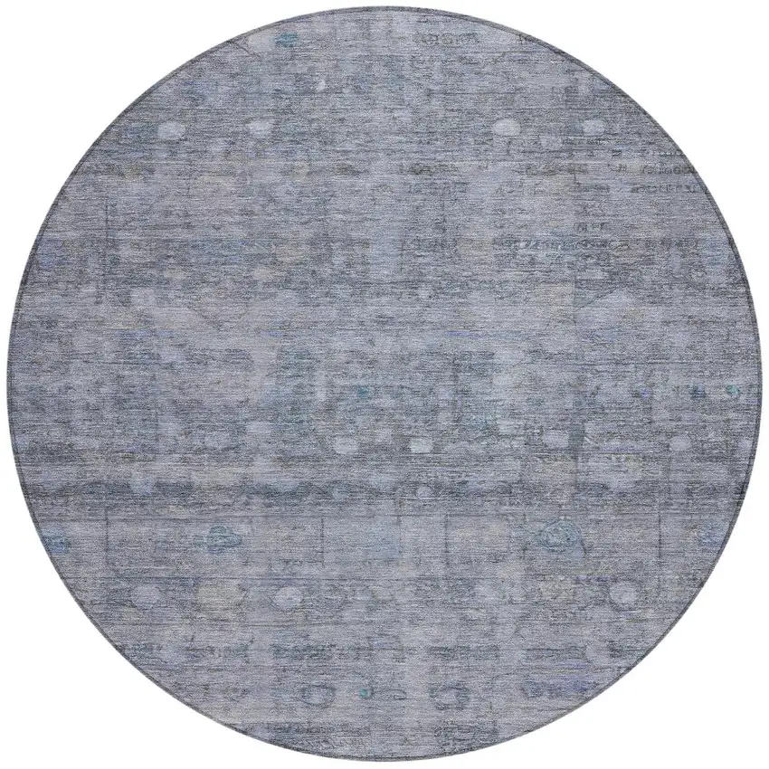 8' Blue And Gray Round Geometric Washable Indoor Outdoor Area Rug Photo 3