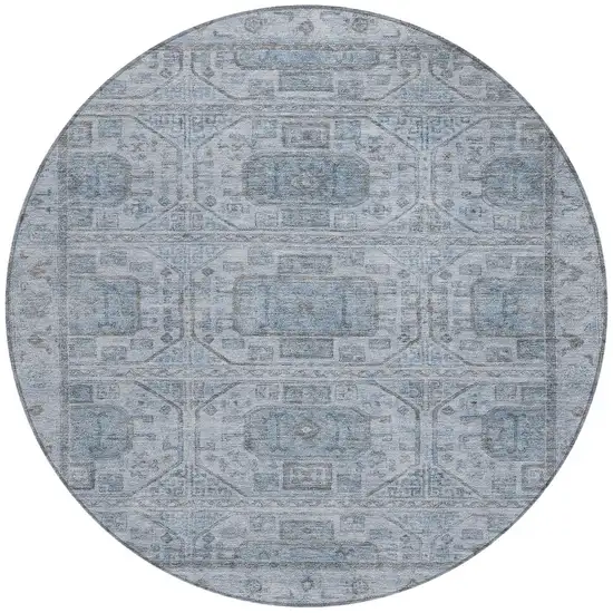 8' Blue And Gray Round Geometric Washable Indoor Outdoor Area Rug Photo 3