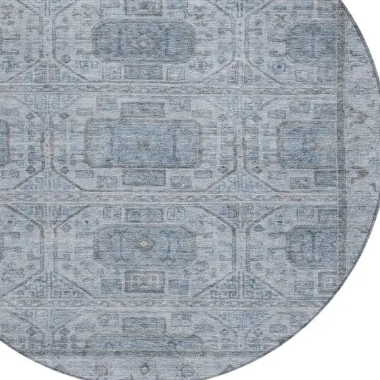 8' Blue And Gray Round Geometric Washable Indoor Outdoor Area Rug Photo 8