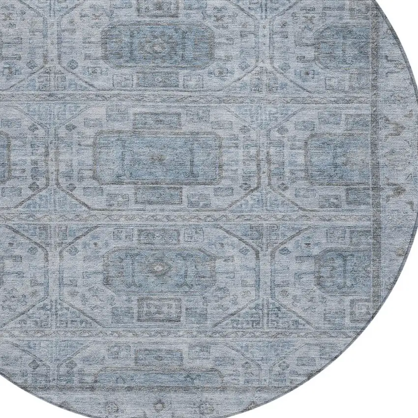 8' Blue And Gray Round Geometric Washable Indoor Outdoor Area Rug Photo 8