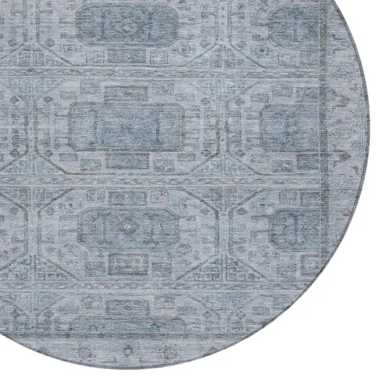 8' Blue And Gray Round Geometric Washable Indoor Outdoor Area Rug Photo 4