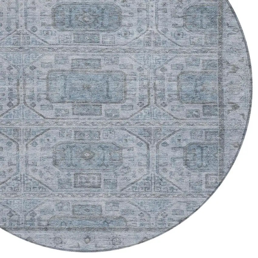 8' Blue And Gray Round Geometric Washable Indoor Outdoor Area Rug Photo 4