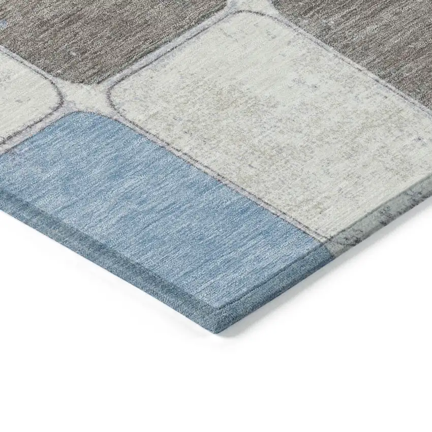 8' Blue And Gray Round Geometric Washable Indoor Outdoor Area Rug Photo 8